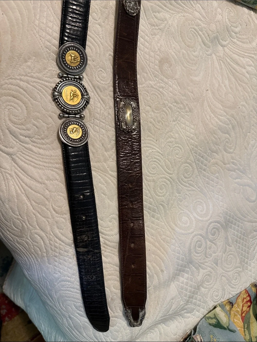 Brighton Black Leather Concho Belt with Gold Medallions, Medium and large